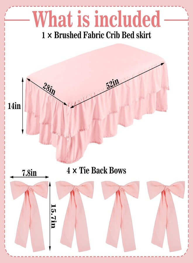 SmoothNovelty Pink Crib Bed Skirts with 4 Large Cot Bow 28" x 52" Baby Crib Skirt for Boys Girls Nursery Toddler Bed Skirt Dust Ruffle 14" Drop, Double Layer - Image 2